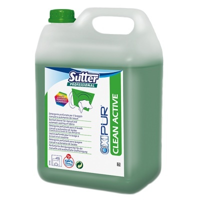 Recipiente de detergente Sutter OxiPur Clean Active verde com rótulo branco