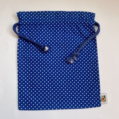 Saco de tecido azulão c/ bolas brancas