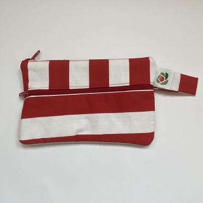 BOLSA FECHO DUPLO RISCAS ENCARNADAS E BRANCAS