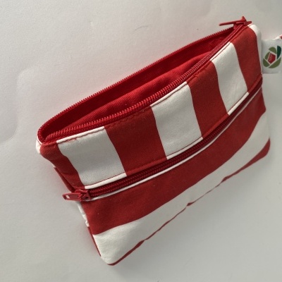 BOLSA FECHO DUPLO RISCAS ENCARNADAS E BRANCAS