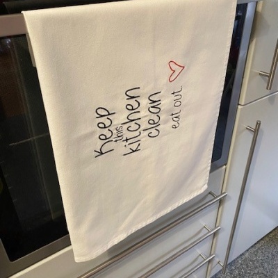 PANO DA LOIÇA ''KEEP THIS KITCHEN CLEAN EAT OUT''