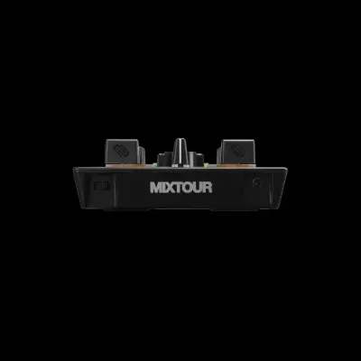 Controlador de DJ compacto preto com texto MDXTOUR na frente