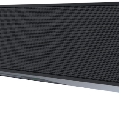 Coluna de som preta com grelha e detalhes verdes