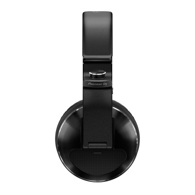 Auricular preto Pioneer DJ com acabamento metálico circular e botão prateado