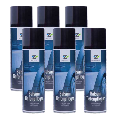 Frascos de aerossol azul para cuidados com pneus da marca Nextzett