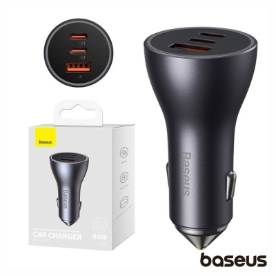 Adaptador Isqueiro 1xUSB-A 2xUSB-C PD/QC 65W BASEUS