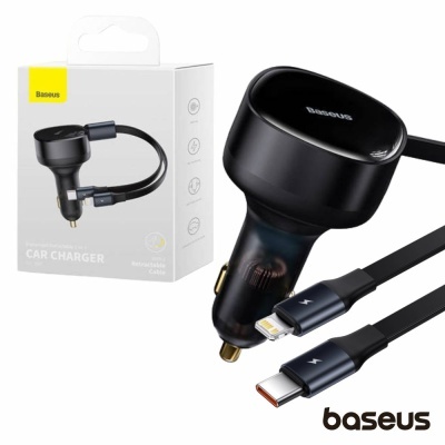 Adaptador Isqueiro 12V/24V 30W 1xUSB-C 1xLightning BASEUS
