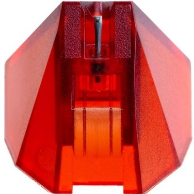 agulha vermelha translúcida para gira-discos vista de frente