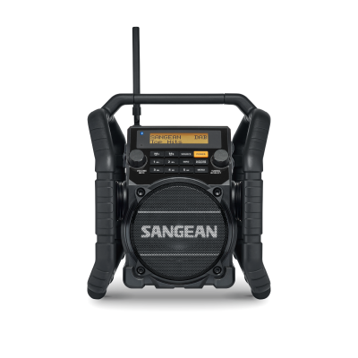 Rádio portátil preto SANGEAN com antena e ecrã digital