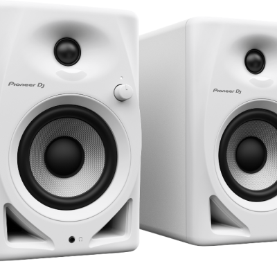 Par de colunas de som brancas Pioneer DJ vista frontal