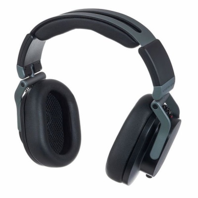 Auricular headphones preto com almofadas de pele sintética e estrutura metálica