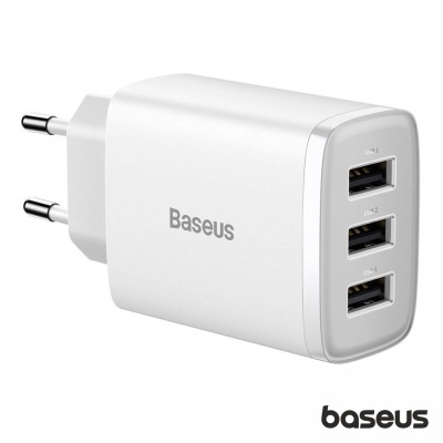 Alimentador Comutado 3 USB-A 17W Branco BASEUS