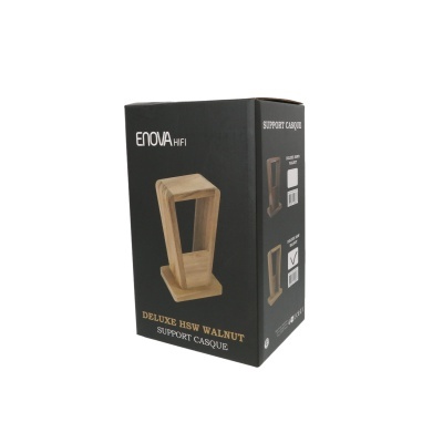 Caixa preta com suporte de auscultadores em madeira de nogueira mostrado na frente