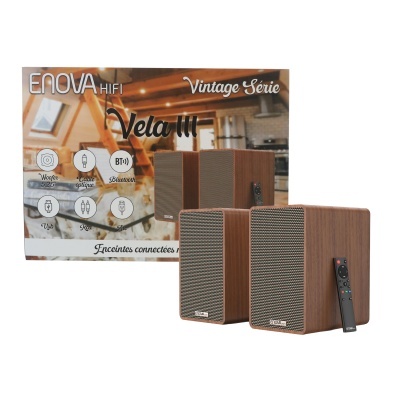 Conjunto de colunas de som ENOVA HIFI Vintage Série Vela III com comando remoto e embalagem
