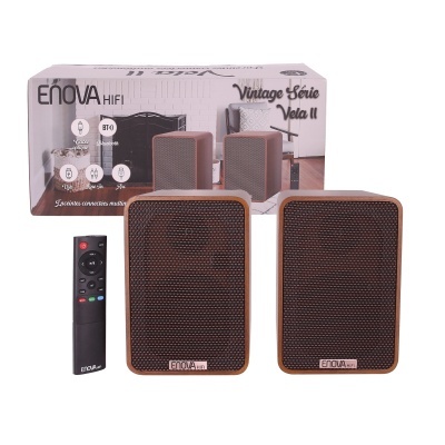 Conjunto de colunas de madeira ENOVA HIFI Vintage Série Vela II com controlo remoto e embalagem