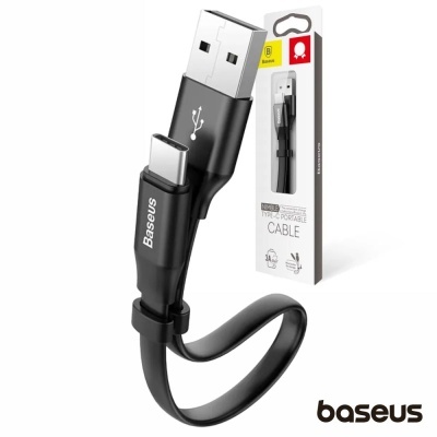 Cabo Flat USB-A Macho P/ USB-C Macho 0.23m Preto BASEUS