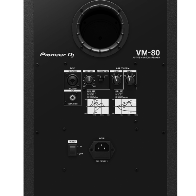 Coluna ativa de estúdio Pioneer DJ VM-80 preta vista de trás