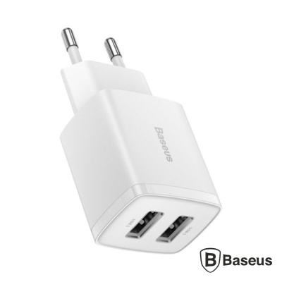 Alimentador Comutado 2xUSB-A 10.5W Branco BASEUS