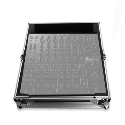 Mesa de mistura Pioneer DJ com caixa de transporte metálica preta e tampo transparente