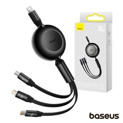 Cabo USB-A Macho p/ Lightning/USB-C PD/MicroUSB 100W BASEUS