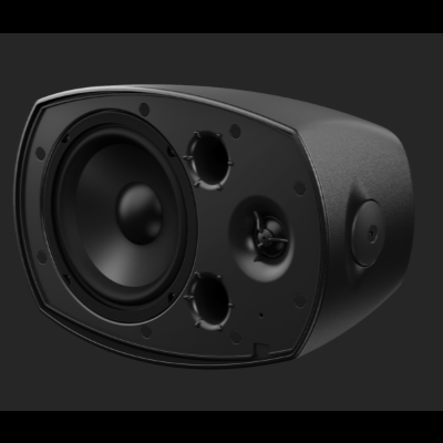 Coluna de som preta com três altifalantes expostos