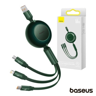 Cabo USB-A Macho p/ Lightning/USB-C PD/MicroUSB 66W BASEUS