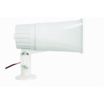 Alto-falante branco com suporte e fios coloridos