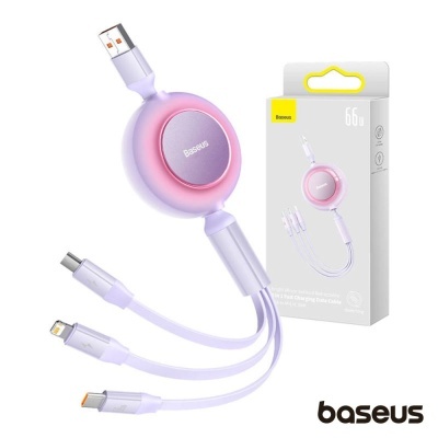 Cabo USB-A Macho p/ Lightning/USB-C PD/MicroUSB 66W BASEUS