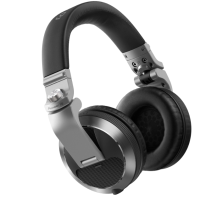 Auscultadores over-ear em preto e prateado com texto Pioneer DJ