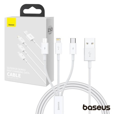 Cabo USB-A 2.0 Macho p/ Lightning/USB-C/MicroUSB 3.5A BASEUS