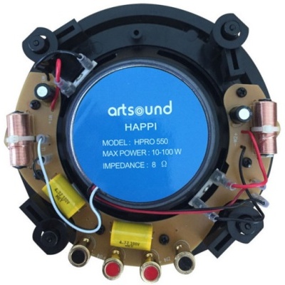 Alto-falante redondo artsound HAPP1 com componentes eletrónicos visíveis