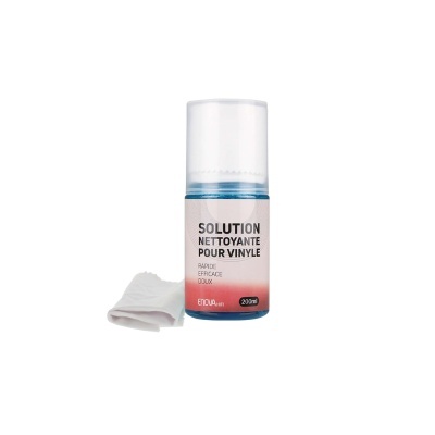 Frasco de solução de limpeza para vinil com pano branco