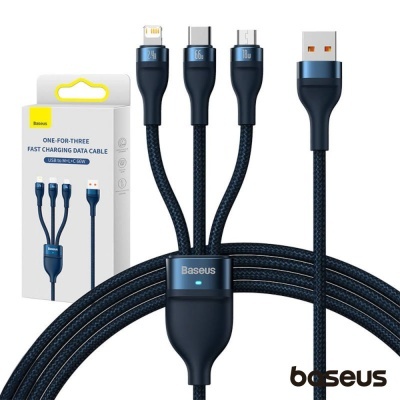 Cabo USB-A p/ MicroUSB/USB-C/Lightning Macho 1.2M 66W