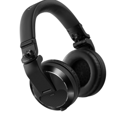 Auriculares pretos profissionais Pioneer DJ com almofadas acolchoadas e estrutura ajustável