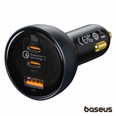 Adaptador Isqueiro USB PD QC5.0 / 2x USB-C 160W BASEUS
