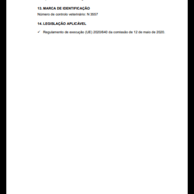 Página com texto sobre alergénios, marca de identificação, legislação e contactos da empresa Beewmeet.