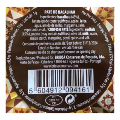 Briosa Gourmet - Paté de Bacalhau