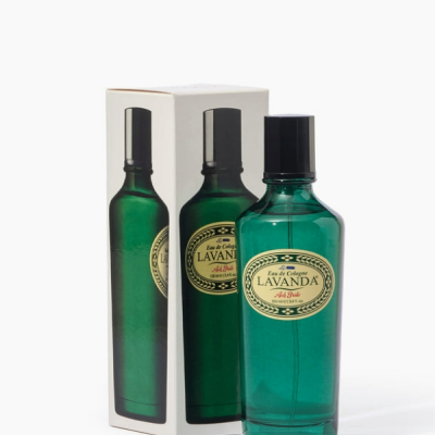 Frasco verde de Eau de Cologne Lavanda com caixa branca