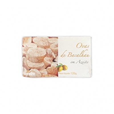 Lata de Ovas de Bacalhau em Azeite 120g com imagem das ovas e limões