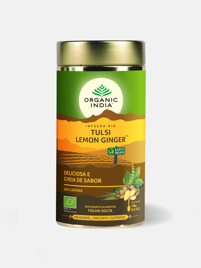 Tulsi&#x20;Lemon&#x20;Ginger&#x20;&#x2013;&#x20;Infus&#x00E3;o&#x20;Bio&#x20;Organic&#x20;India&#x2122;&#x20;&#x2013;&#x20;100&#x20;gr