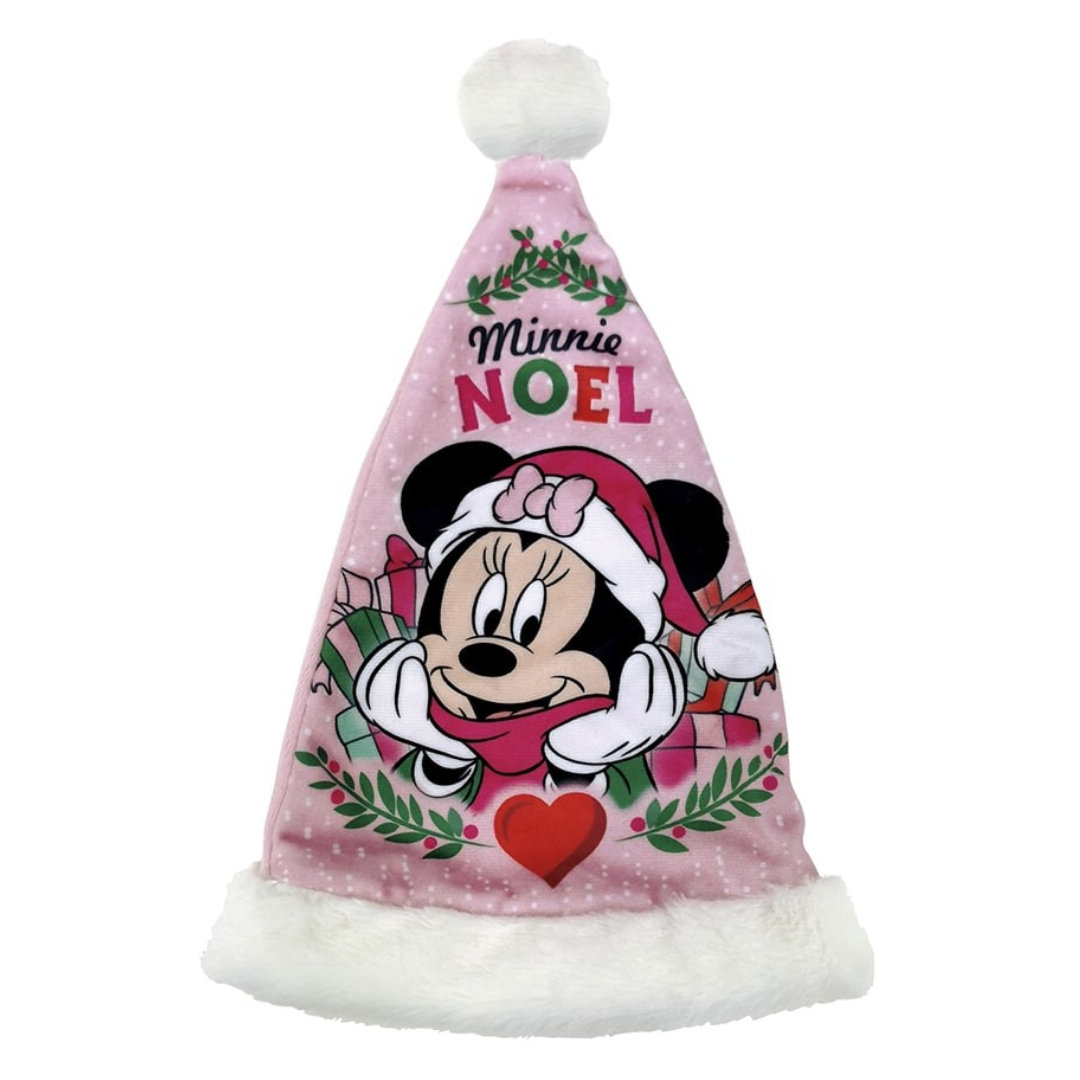 Chapéu de Natal rosa com desenho da Minnie Mouse e texto Minnie NOEL