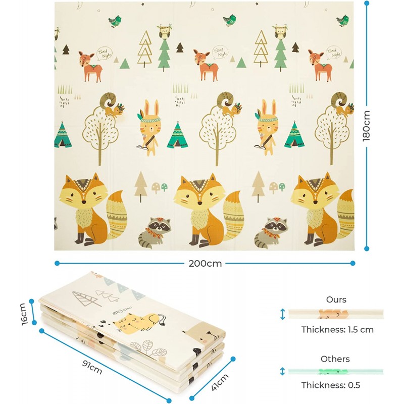 Tapete de atividades reversível 180x200x1.5cm - Animais da floresta