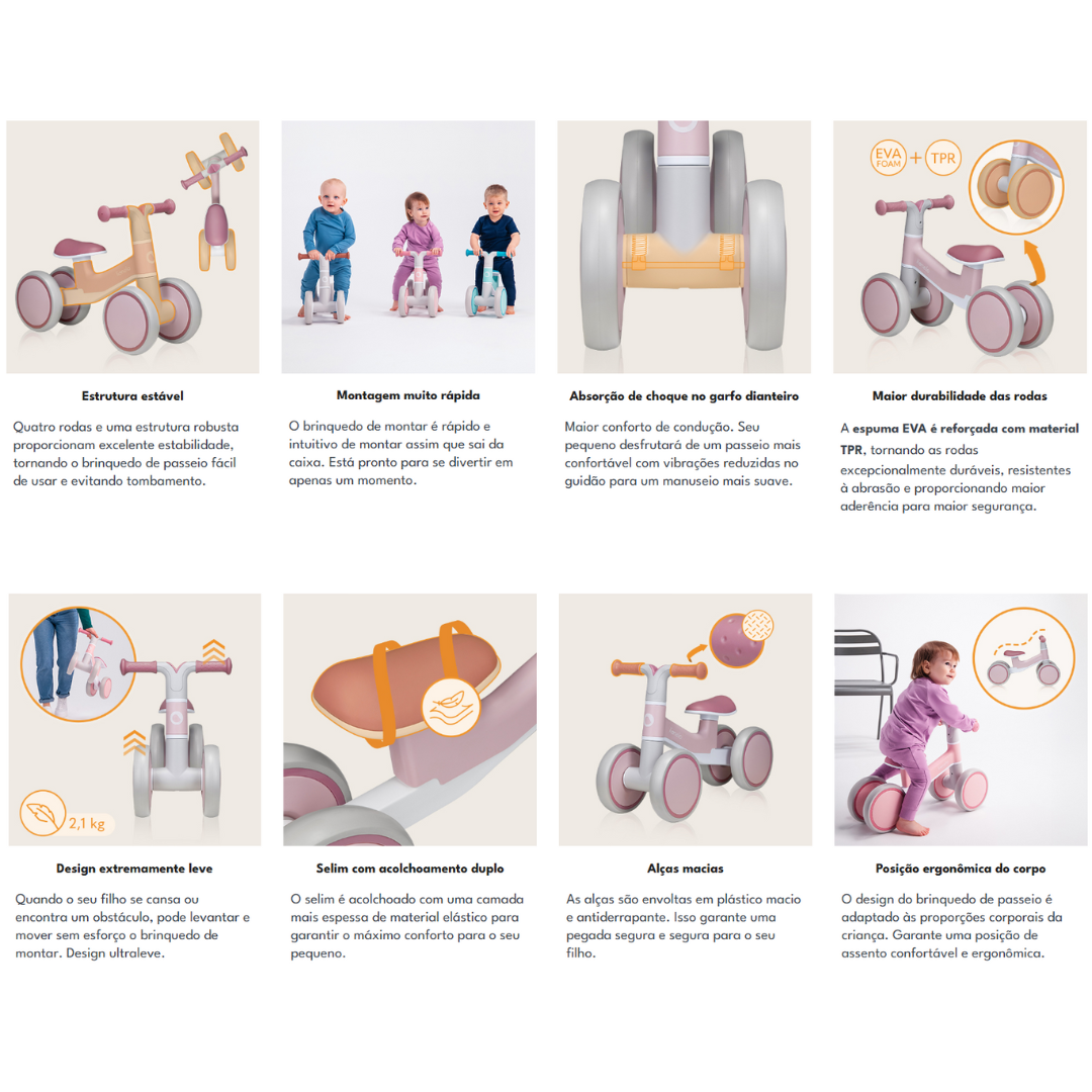 Triciclo sem pedais Villy Rosa