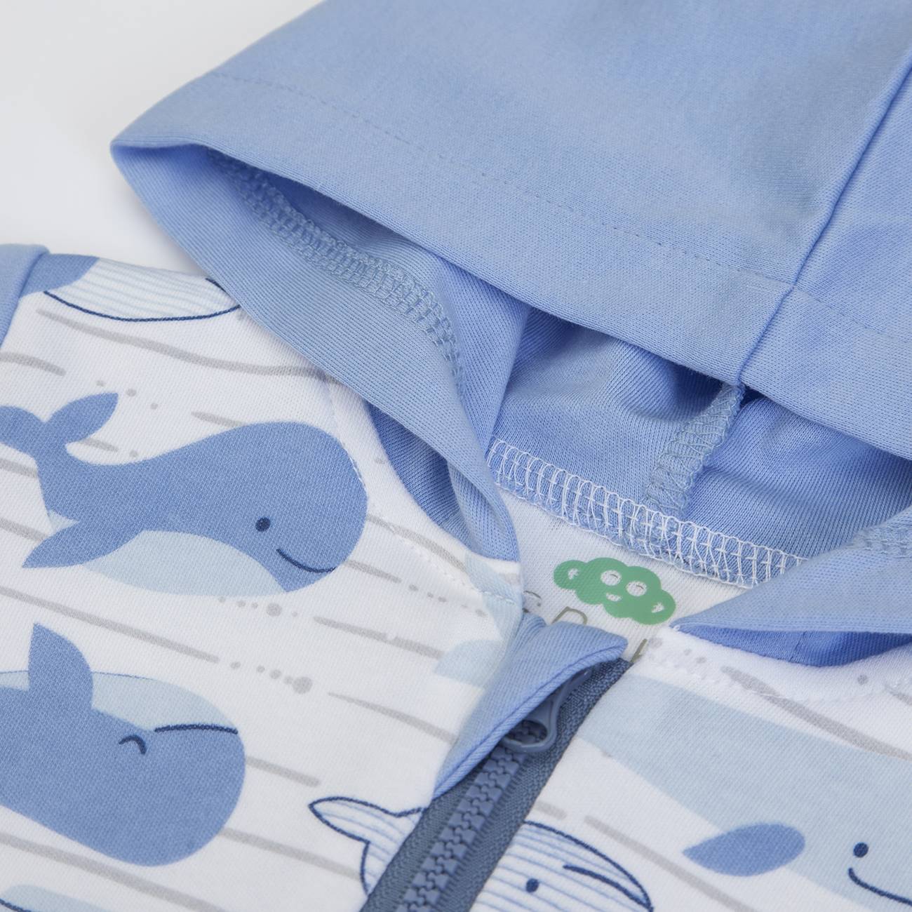 Macacão orgânico com capuz Baleia 6-18 meses
