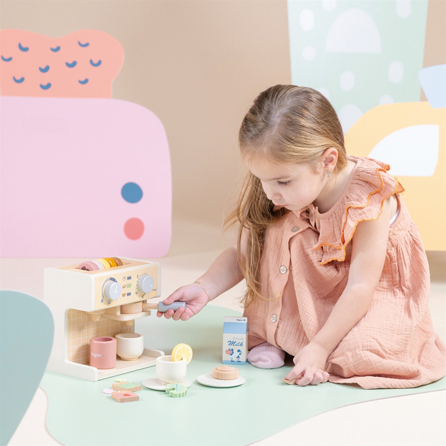 Conjunto de cafeteira em madeira