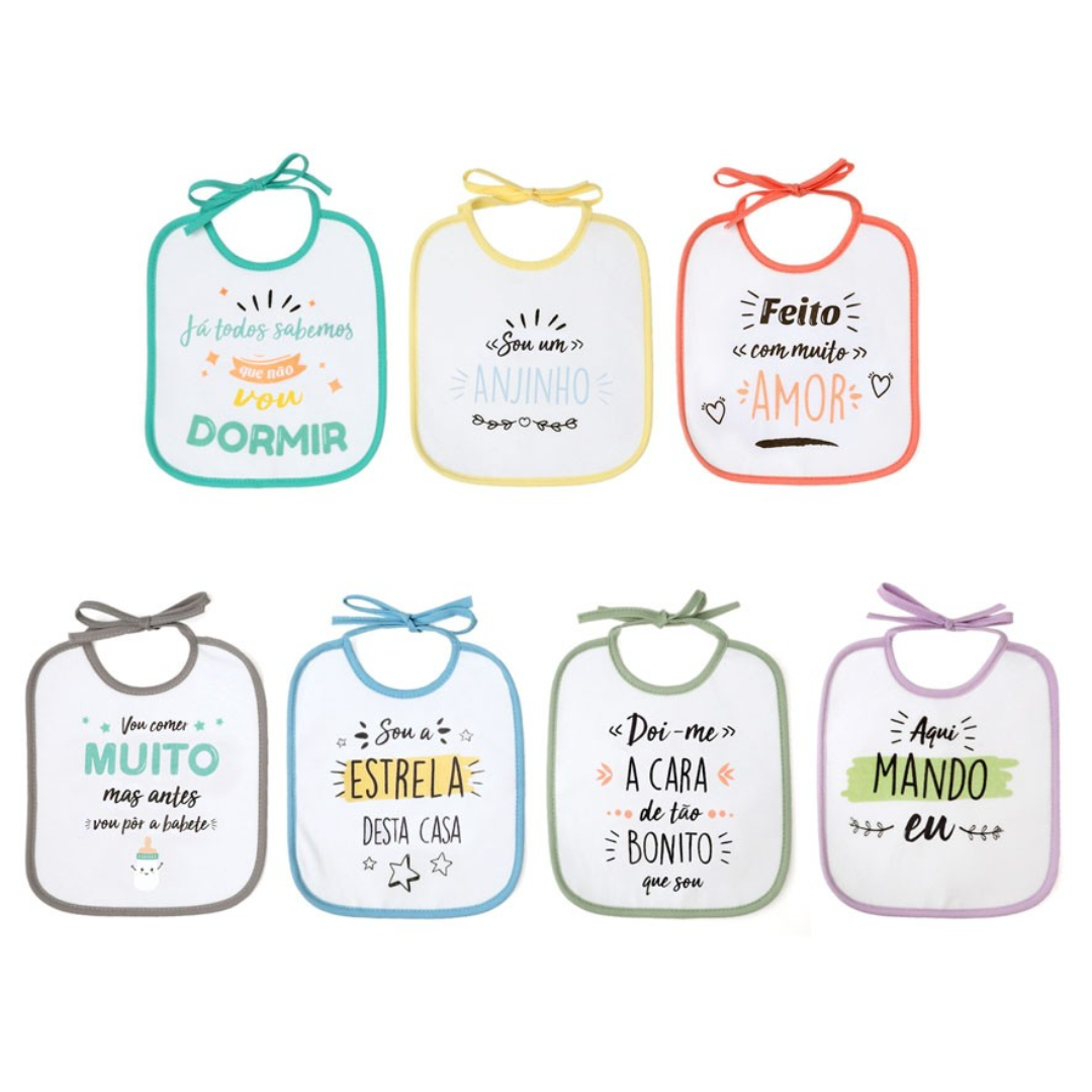 Conjunto 7 babetes com frases divertidas