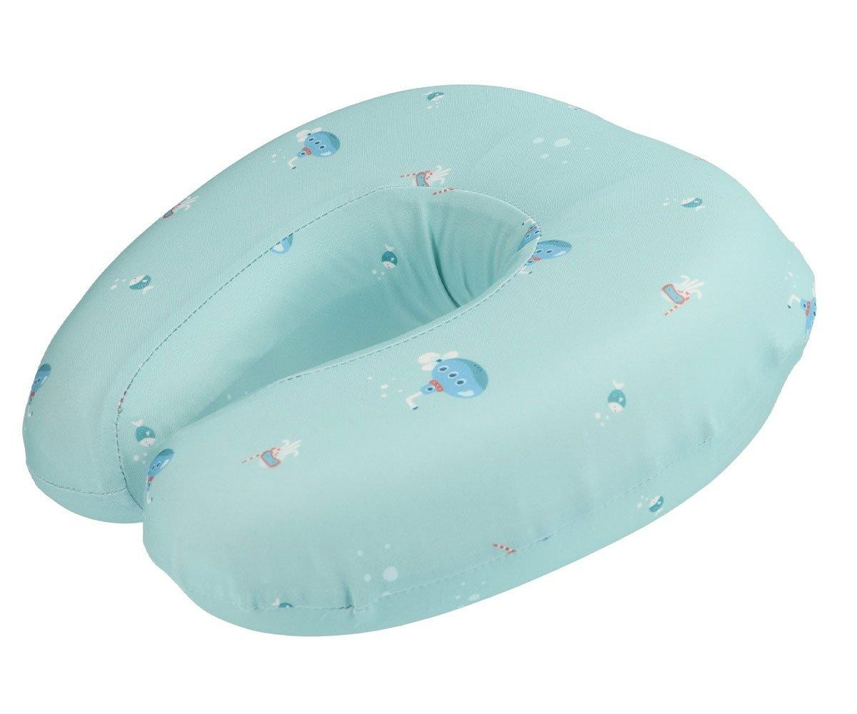 Almofada de pescoço azul claro com padrão de desenhos animados