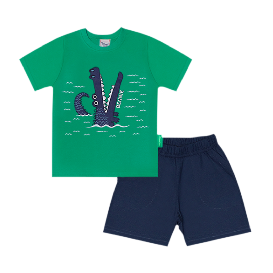 Conjunto T-shirt e calção crocodilo 6-24 meses