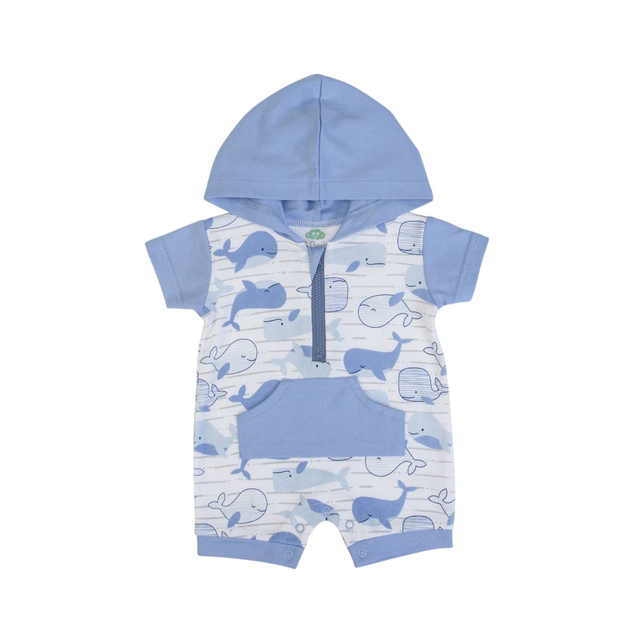 Macacão orgânico com capuz Baleia 6-18 meses