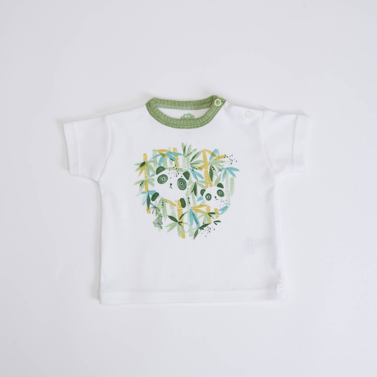 Camisola branca para bebé com estampa de panda e bambu em forma de coração